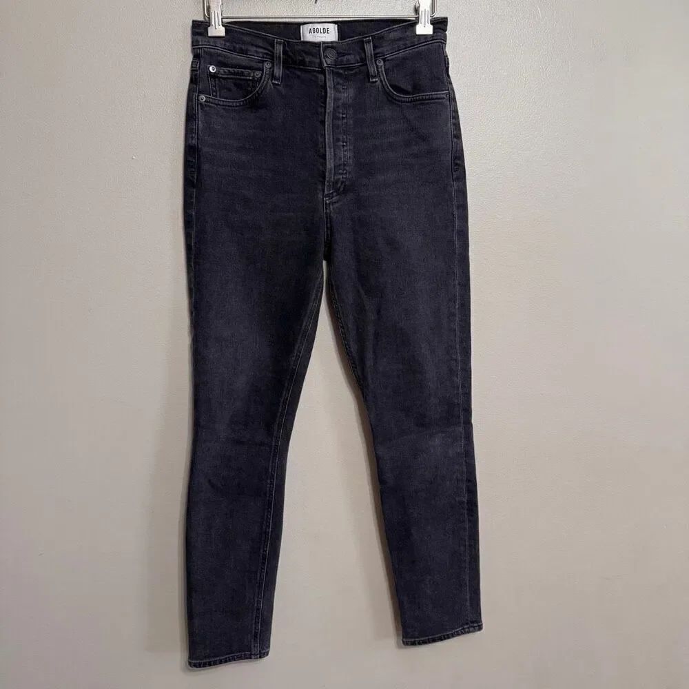 Agolde Nico High Rise Slim Fit Jeans Washed Black Ankle size 27